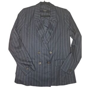 Abercrombie & Fitch Womens Navy Pinstripe Double Breasted Blazer Jacket XS